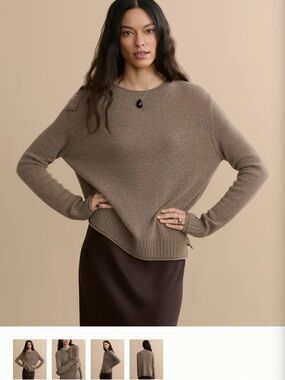 Jenni Kayne Women's Taupe Cozy Cashmere-blend Crewneck Sweater Medium